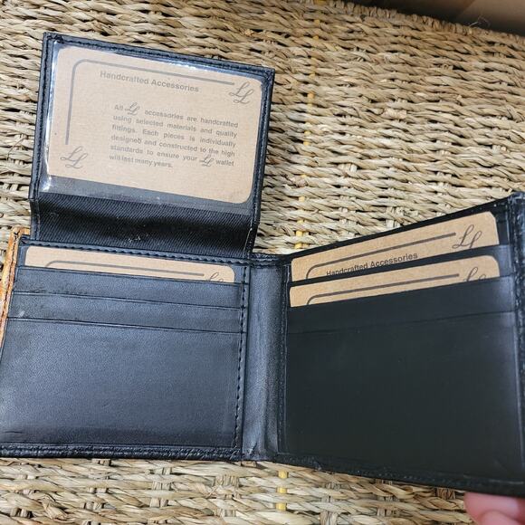 Texas concho mens Wallet Western Short Bifold Ostrich pattern black faux leather - Picture 8 of 13